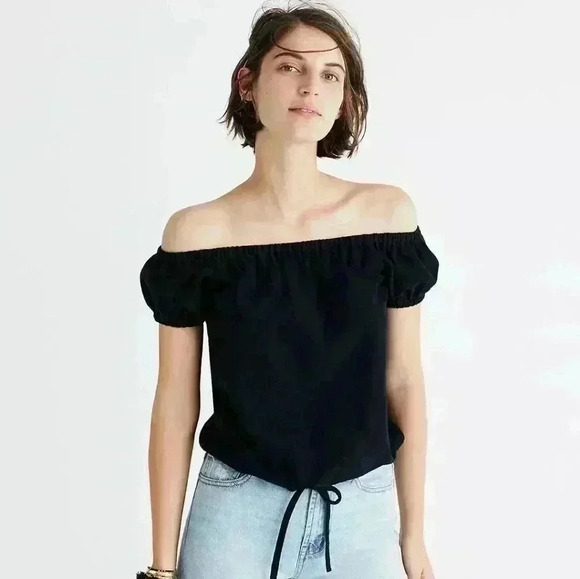 Madewell Melody Off the Shoulder Drawstring Top - Picture 1 of 12